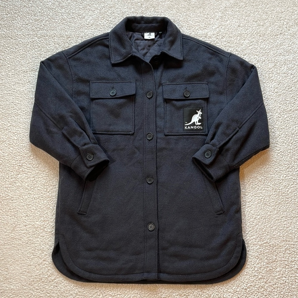 Kangol x H&M Charcoal Black Quilted Interior Oversized Twill Shirt Jacket